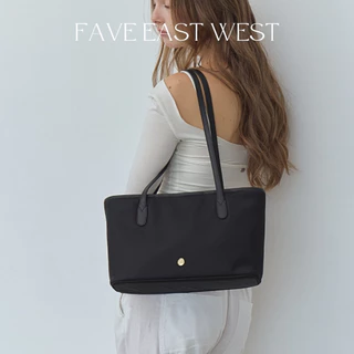 FAVE EAST-WEST กระเป๋าทรงTote สายยาวขึ้นไหล่ มีซิปปิด ผ้าไนลอน สายหนังวัวแท้