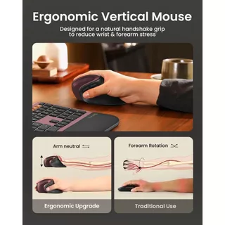 ProtoArc EM11 NL เมาส์แนวตั้ง Ergonomic เพื่อสุขภาพ ไร้สาย บลูทูธ 2 ช่อง + 2.4G ชาร์จได้ สีดำ-แดงไวน์ รับประกัน 2 ปี