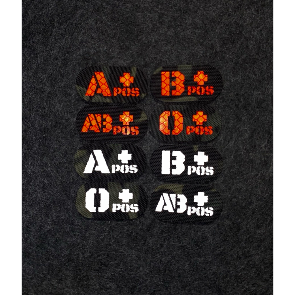 Blood type, Laser cut, Multicam-black, สะท้อนแสง, ตีนตุ๊กแก และขนาด 2.5x5 CM