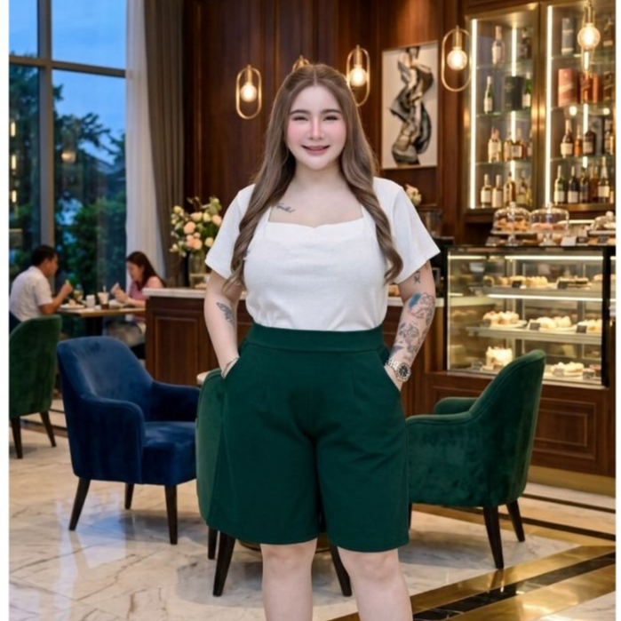 (โปรพิเศษวันนี้)  A8 ผ้าวูลเวฟ ทรงกระบอกใหญ่ 4 ส่วน หน้าเรียบ หลังยางยืด สำหรับผู้หญิง ขนาด เอว 30-50 นิ้ว