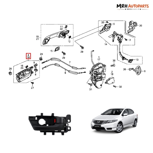 ชุดมือเปิดประตูตัวใน Honda City 2009-2013 GM2 แท้ศูนย์ราคาต่อ 1 ข้าง