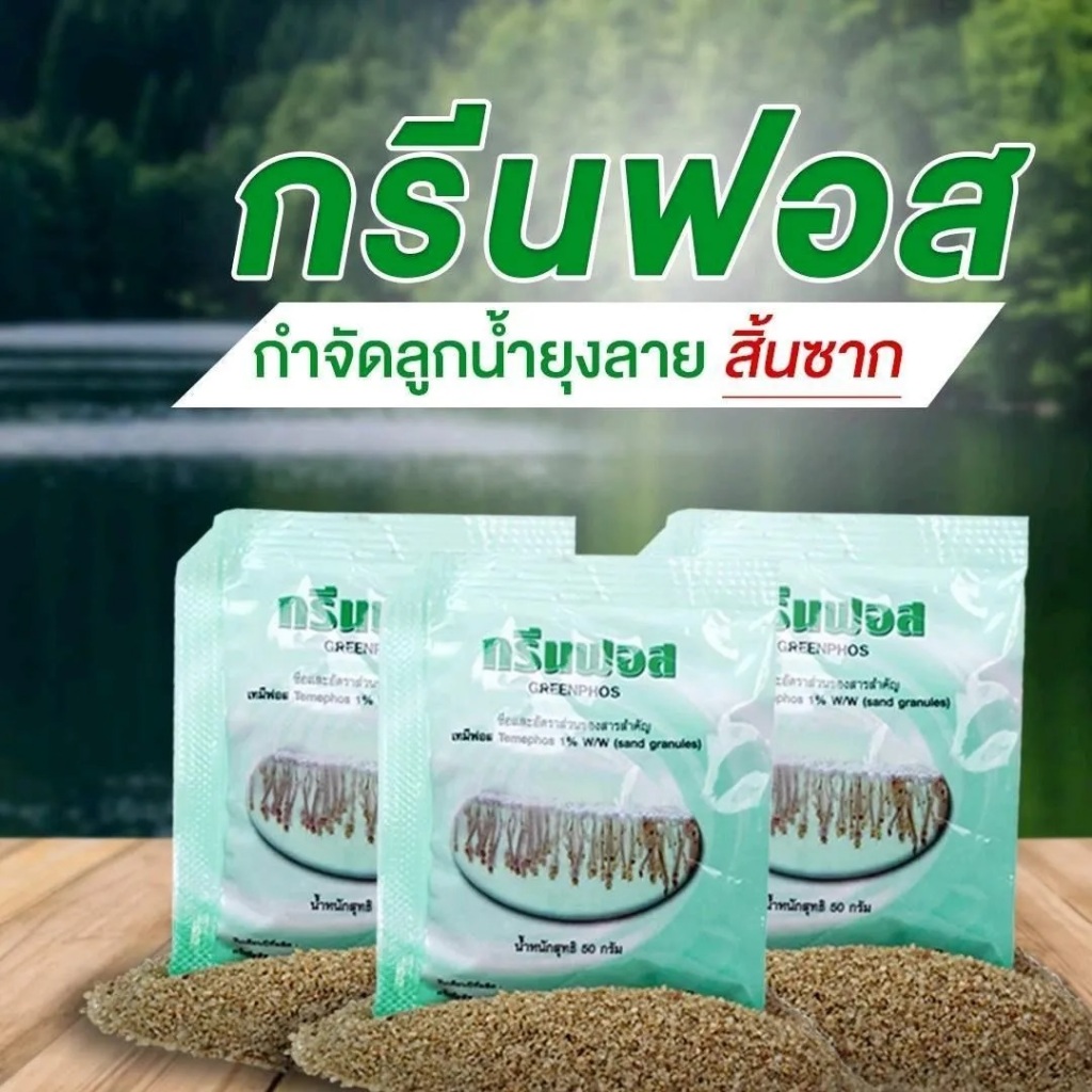ทรายอะเบท (Abate) สำหรับกำจัดลูกน้ำยุงลายและยุงชนิดต่างๆพร้อมใช้ ตรา กรีนฟอส GREENPHOS ขนาด 50 กรัม