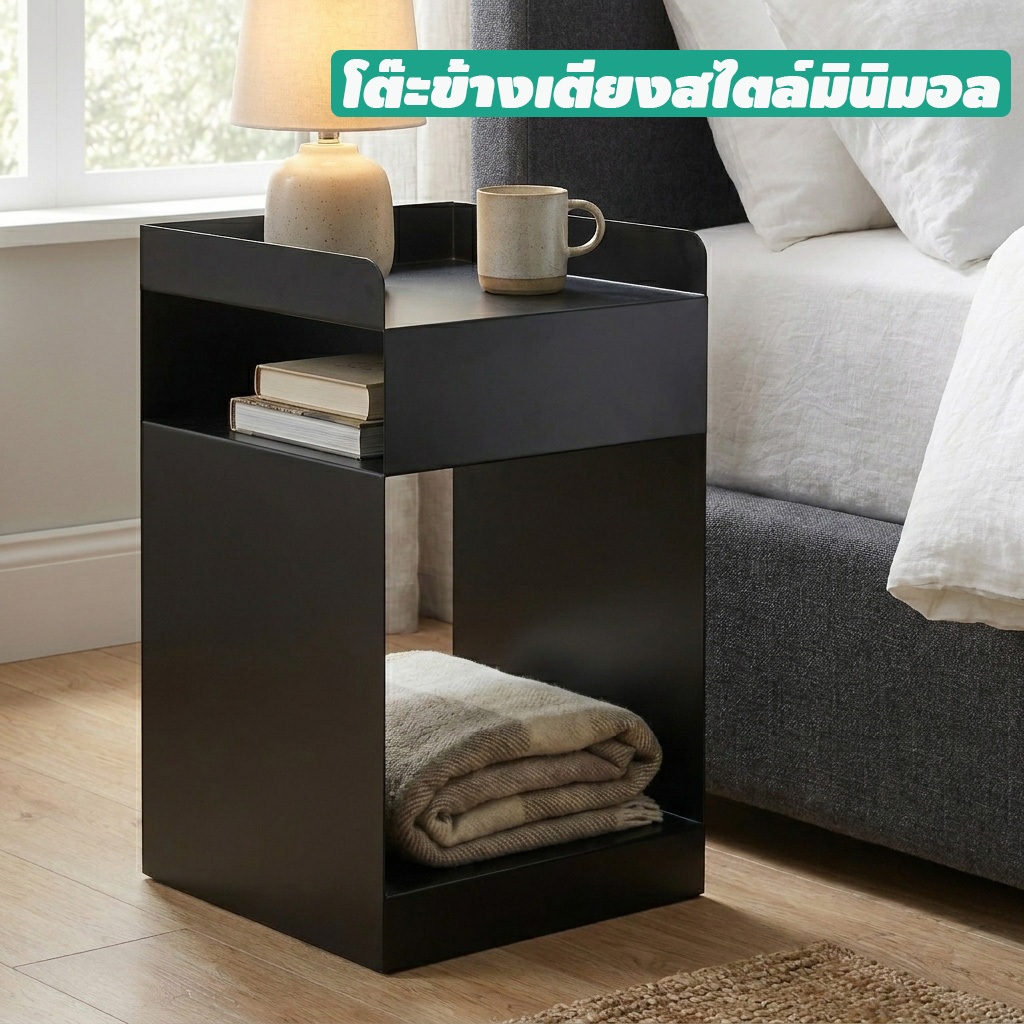 ตู้ข้างเตียงเหล็ก สไตล์นอร์ดิก มีชั้นเก็บของ ใช้เป็นโต๊ะข้างโซฟาได้ ดีไซน์โมเดิร์น ประหยัดพื้นที่