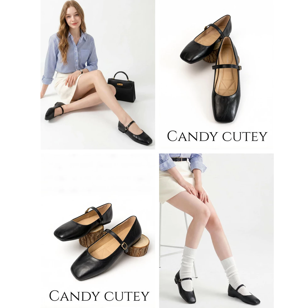 CandyCutey Mary Jane Flat Shoes รองเท้าสไตล์เกาหลี หัวเหลี่ยมอ่อน นุ่มนวล สบายใส่ยาวนาน