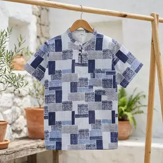 เสื้อคอจีนผ้าฝ้ายพิมพ์ลายกระดุม2เม็ด ผ้าฝ้ายพื้นเมืองผ้านุ่มเบาใส่สบาย