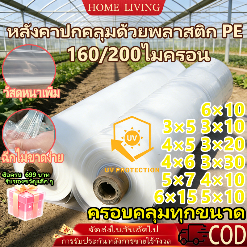 COD พลาสติกคลุมโรงเรือน PE กันฝน กันUV9% หนา160-200ไมครอน ขนาด3x6 4x8 5x10 6x20ม.ทนทานทุกสภาพอากาศ ใช้คลุมโรงเรือนปลูกผั
