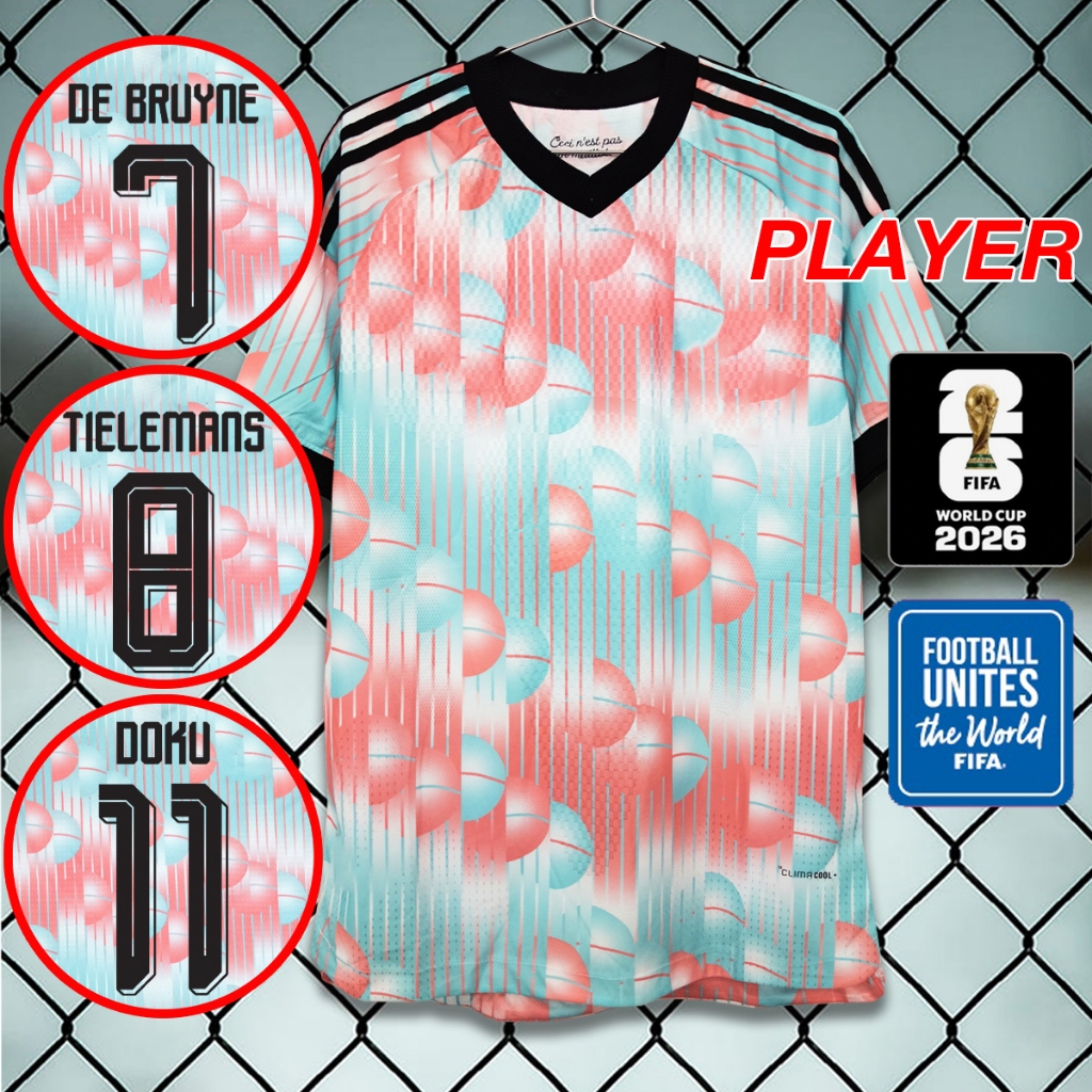 เสื้อบอล เสื้อเพลเยอร์ทีมชาติ เบaเยี่ยม เยือน #PY0124 รุ่นฟุตบอลโลก2026 อาร์มWC/รับทำชื่อเบอร์ ไซส์ S-2XL