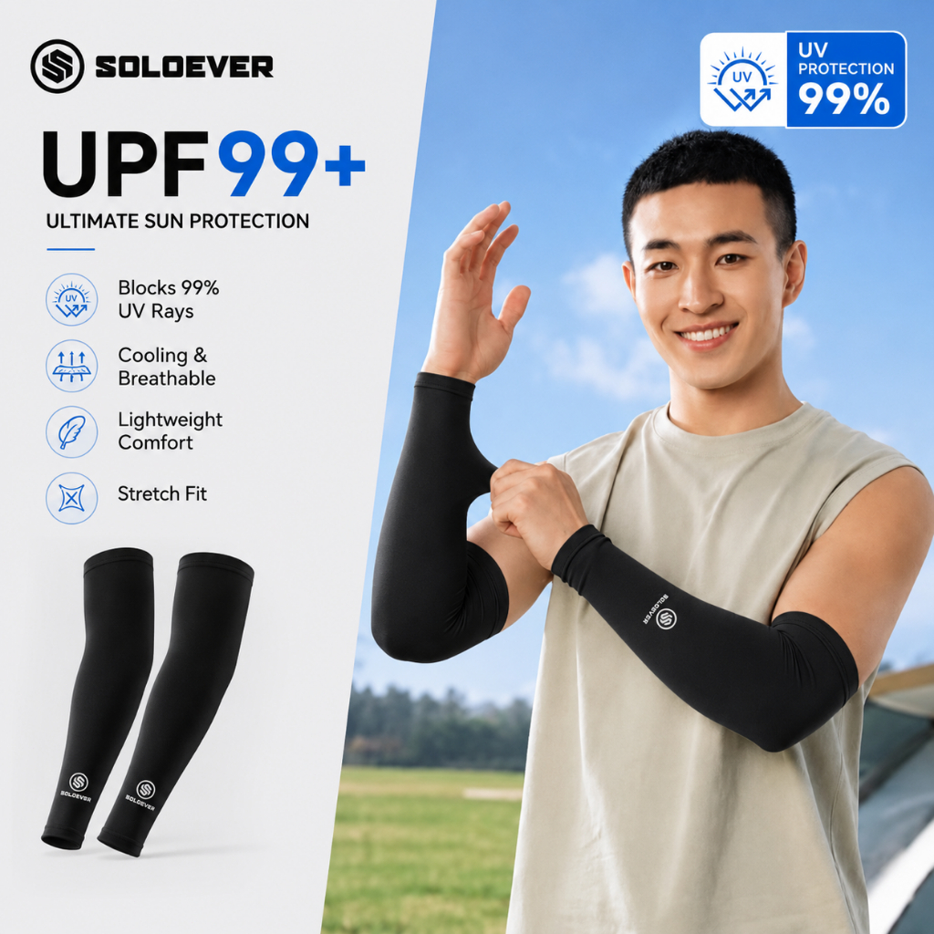 SOLOEVER ปลอกแขนผ้าเย็น ป้องกันแสงแดด ปลอกแขนเย็น ปลอกแขนป้องกัน UV ระบายอากาศ แห้งเร็ว สำหรับวิ่ง
