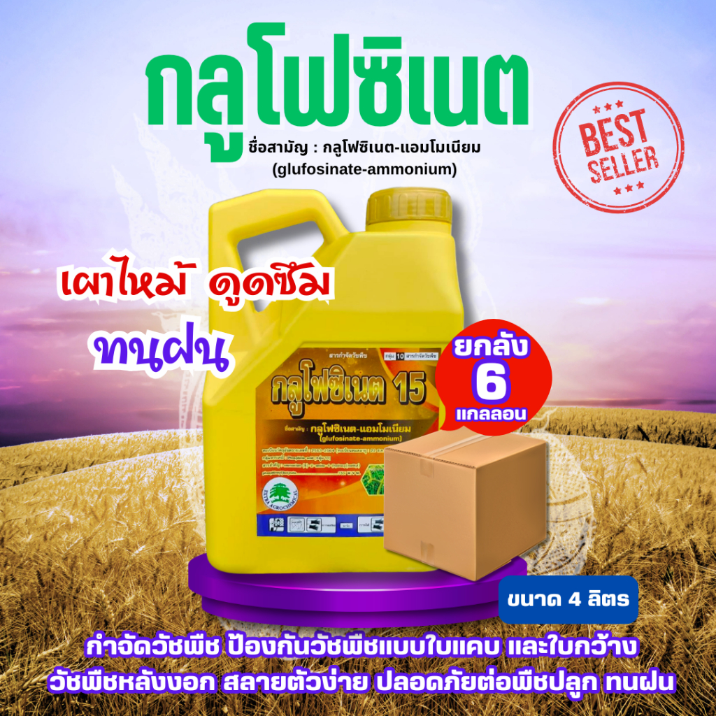 ***ขายยกลัง*** เอ็กซ์กลูโฟ ( กลูโฟซิเนต แอมโมเนียม ) ขนาด 4 ลิตร ยกลัง 6 กระติก *ใช้กำจัดวัชพืช