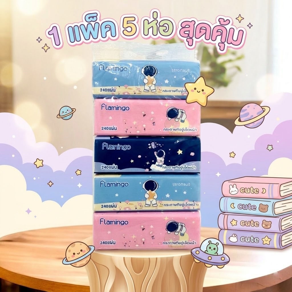 ทิชชู่แบบยาว(ยกเเพ็ค10ห่อ)ทิชชู่ลายโพนี่ หนา 3 ชั้น (1 ห่อ/180 แผ่น)