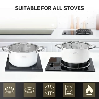 SUPVIBE หม้อหุงต้ม สแตนเลส 304 สองหู ชุดเครื่องครัว พร้อมฝาแก้ว ต้มซุป เนื้อ นม ใช้ได้ทุกเตา