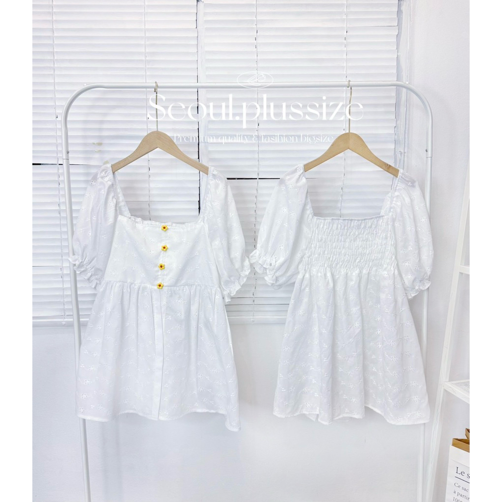 Eyelet Cotton top เสื้อพริ้วๆแขนตุ๊กตา อก38-54นิ้ว