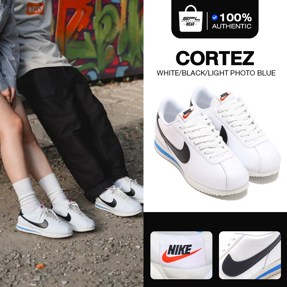 Nike ไนกี้ รองเท้าผ้าใบ รองเท้าลำลอง Cortez White Black Light Photo Blue DN1791-100 / DM4044-100 (32