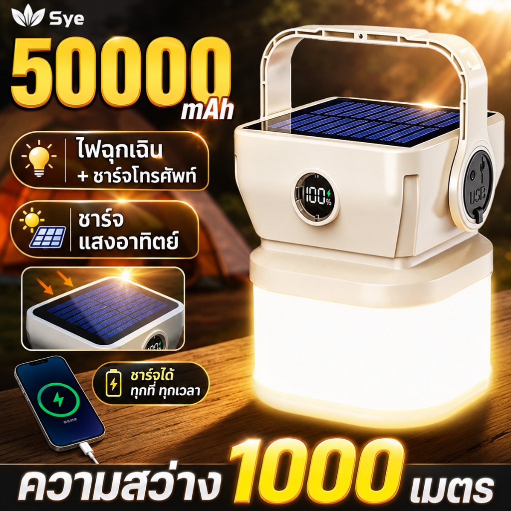 🏆สว่างทั้งคืน🏆โคมไฟตั้งแคมป์ LED ตะเกียง/ไฟฉาย กันน้ำ ชาร์จแสงอาทิตย์ ตะเกียงโซล่าเซลล์ ไฟแคมป์ปิ้ง ไฟตะเกียงแค้มปิ้ง