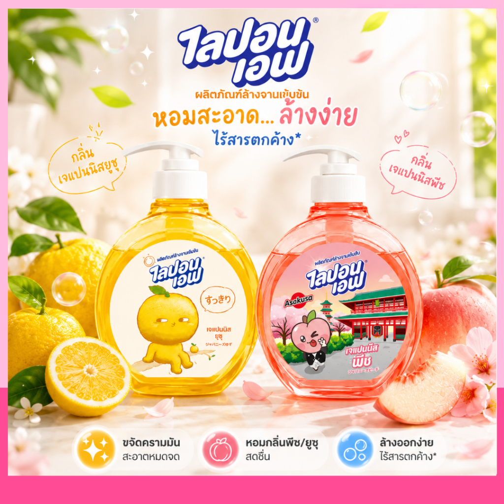น้ำยาล้างจาน ไลปอนเอฟ เจแปนนีส   475 มล.