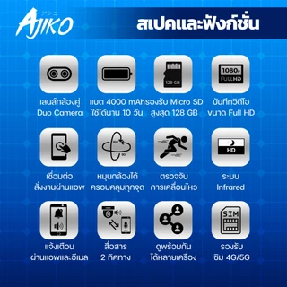 Ajiko 4G CCTV กล้องวงจรปิดใส่ซิม4G ไร้สาย ไม่ใช้เน็ต ดูผ่านมือถือ IP camera หมุนได้ จับการเคลื่อนไหว