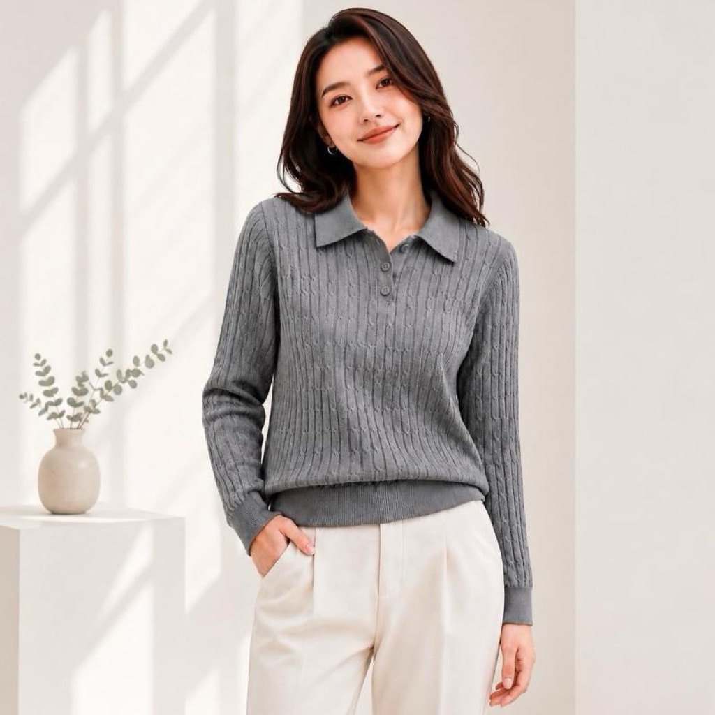 LITTLEMOM เสื้อโปโลแขนยาวถักเกลียว รุ่น ROSE