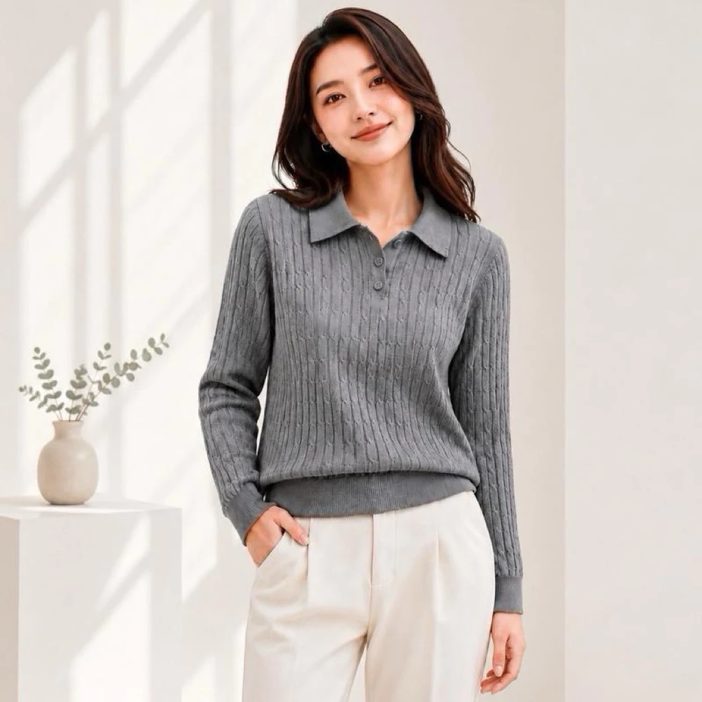 LITTLEMOM เสื้อโปโลแขนยาวถักเกลียว รุ่น ROSE