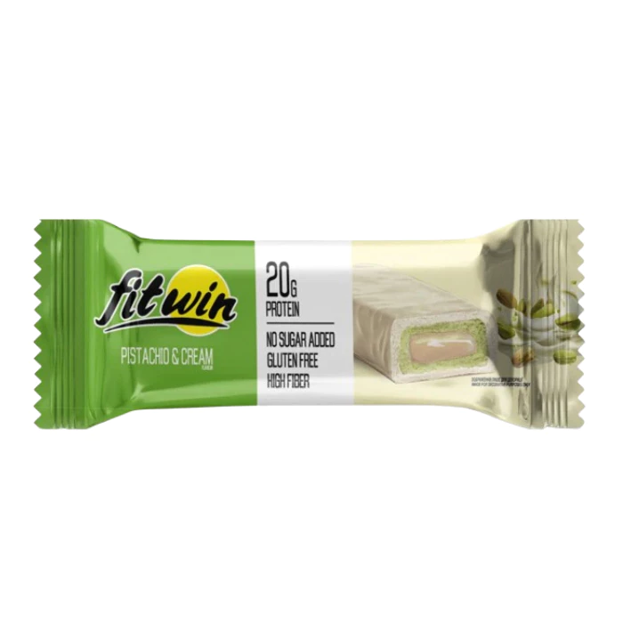 ฟิตวิน โปรตีนบาร์เคลือบช็อกโกแลต : กลิ่นรสครีมพิสตาชิโอ FitWin Protein Bar - Pistachio & Cream Flavour