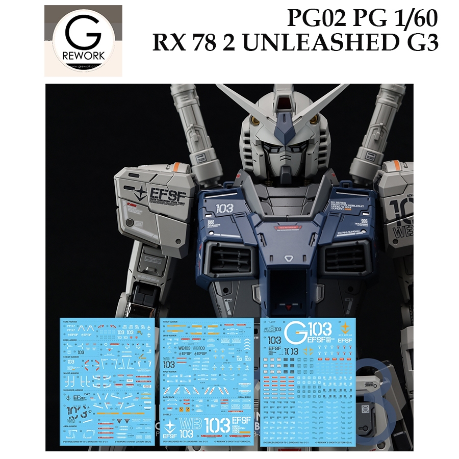 ดีคอลน้ำ [G Rework] PG02 RX 78 2 UNLEASHED G3 GUNDAM PG 1/60 WATER SLIDE DECAL