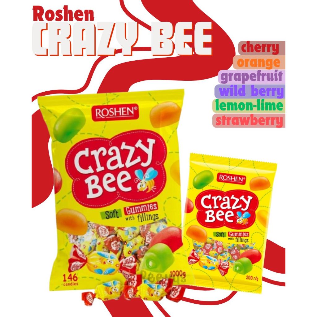 Roshen Crazy Bee soft gummies with filling กัมมี่สอดไส้น้ำเชื่อมผลไม้ มี 2 ขนาด มีฮาลาล จากยูเครน