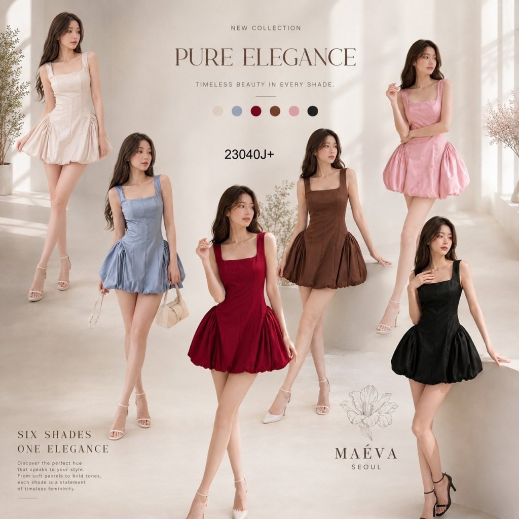 เดรสทรงบอลลูน แขนกุด .. TW23040 TwinsShopVip พร้อมส่ง