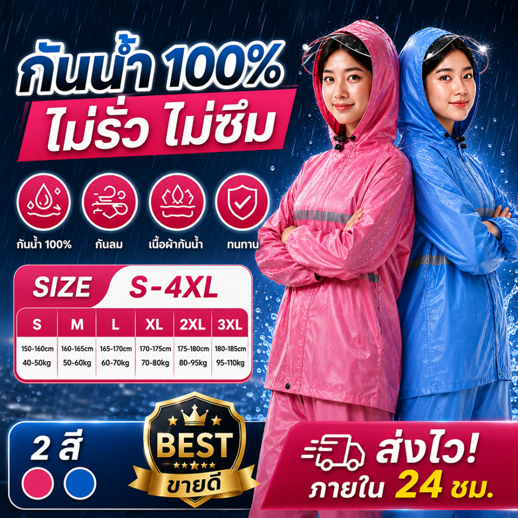 เสื้อกันฝน EVA กันน้ำ 100% พร้อมกางเกง สำหรับผู้ชายและผู้หญิง ท่องเที่ยวกลางแจ้ง Raincoat
