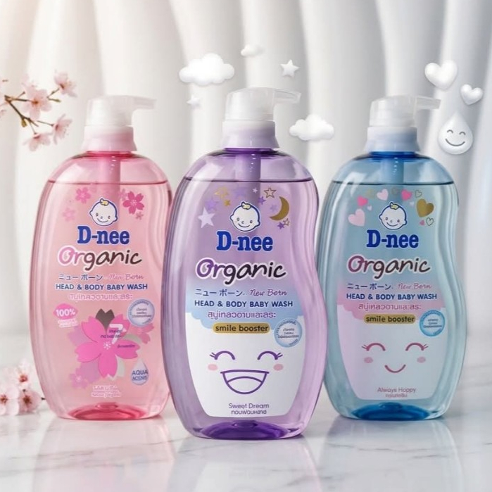 [ขวดใหญ่สุดคุ้ม] D-nee ดีนี่ ออร์แกนิค สบู่เหลวอาบและสระ หัวปั๊ม (ขนาด 750 มล.) สบู่เหลวเด็ก สบู่เหล