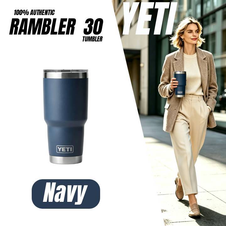 แก้วเก็บอุณหภูมิ YETI สีน้ำเงินเนวี่ ของแท้ วัสดุทนทาน เก็บความร้อนได้ยาวนาน ซ้อนวางได้ พกพาง่าย ความจุใหญ่