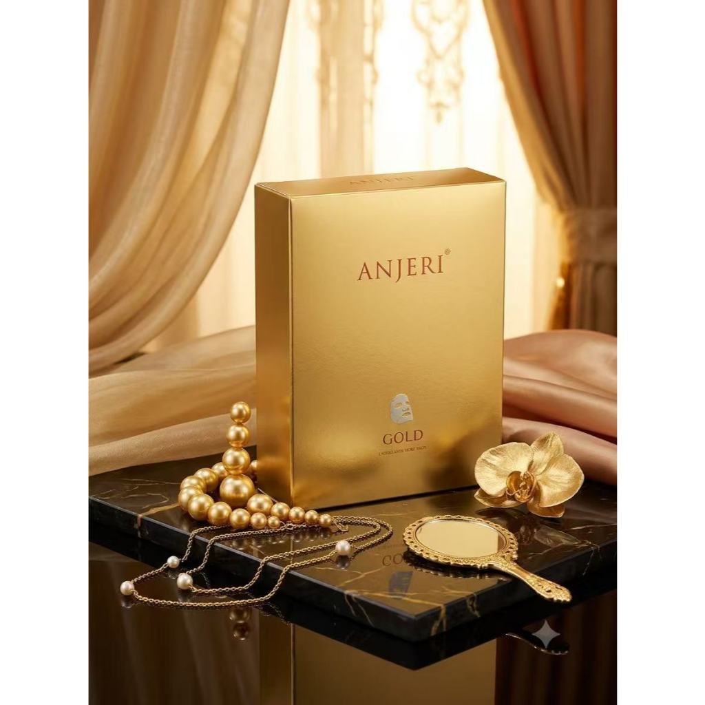 [กล่อง 10 แผ่น] Anjeri Facial Mask Gold แอนเจอรี่ เฟเชียล มาส์ก โกลด์ - มาส์กหน้า สูตรทองคำ