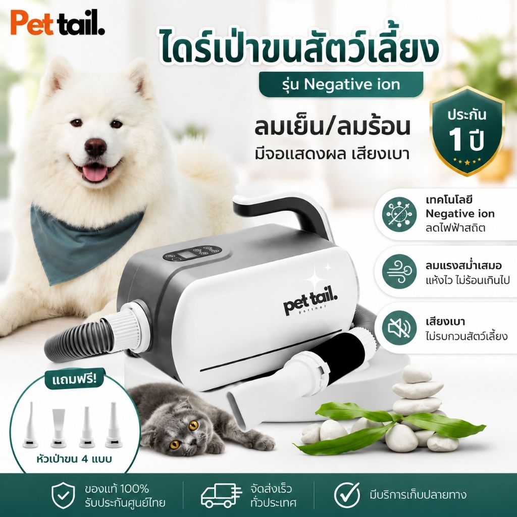 💎ไดร์เป่าขนสัตว์เลี้ยง 3000W รุ่น 2มอเตอร์ Shernbao ประกัน1ปี​ เป่าแห้งเร็ว เครื่องเป่าขนสุนัข | Pettail ร้านค้าไทย