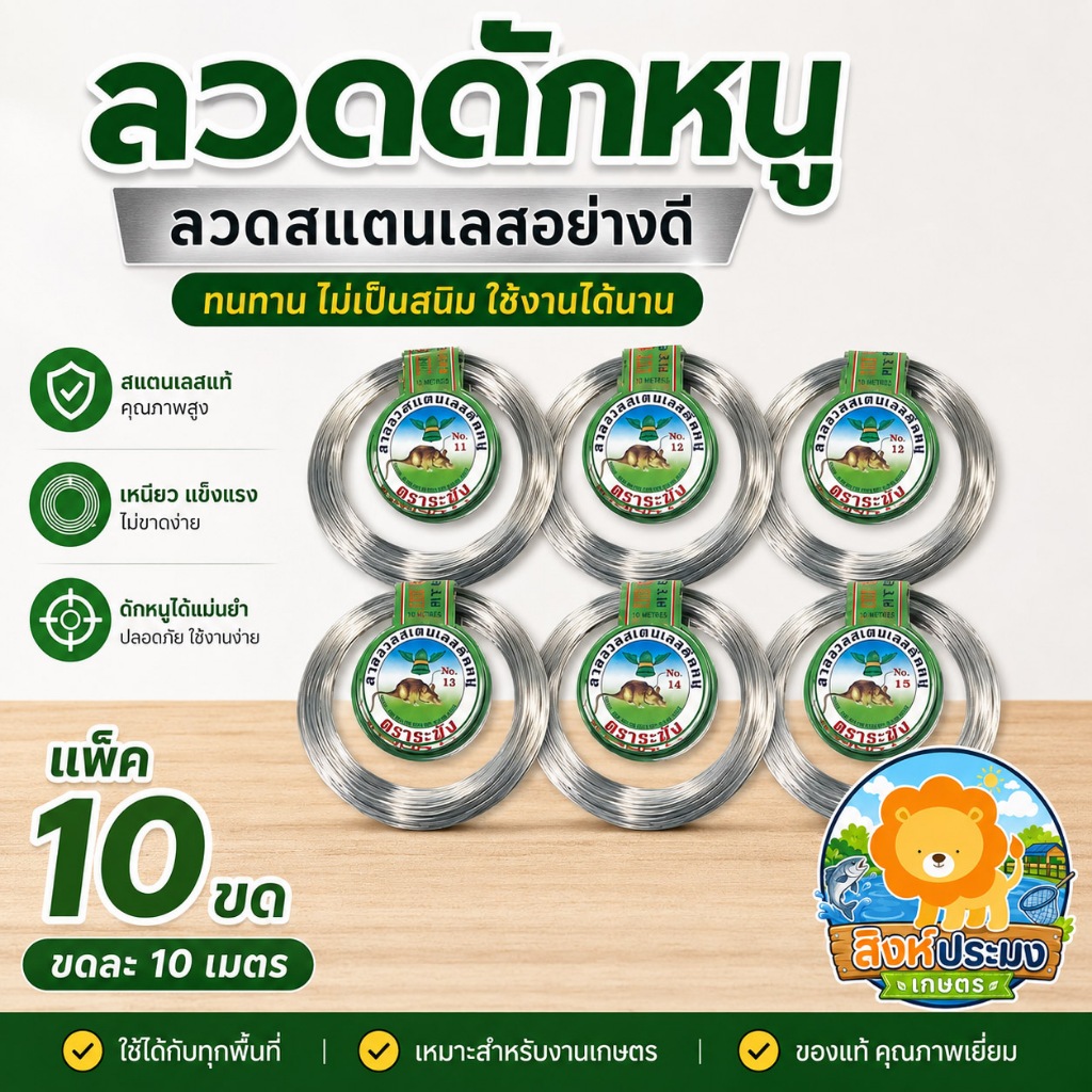 (ยกแพค/10ขด) ลวดดักหนู ลวดสแตนเลส สายสแตนเลส อย่างดี เบอร์10-15 ตราระฆัง (ยาวรวม100เมตร)