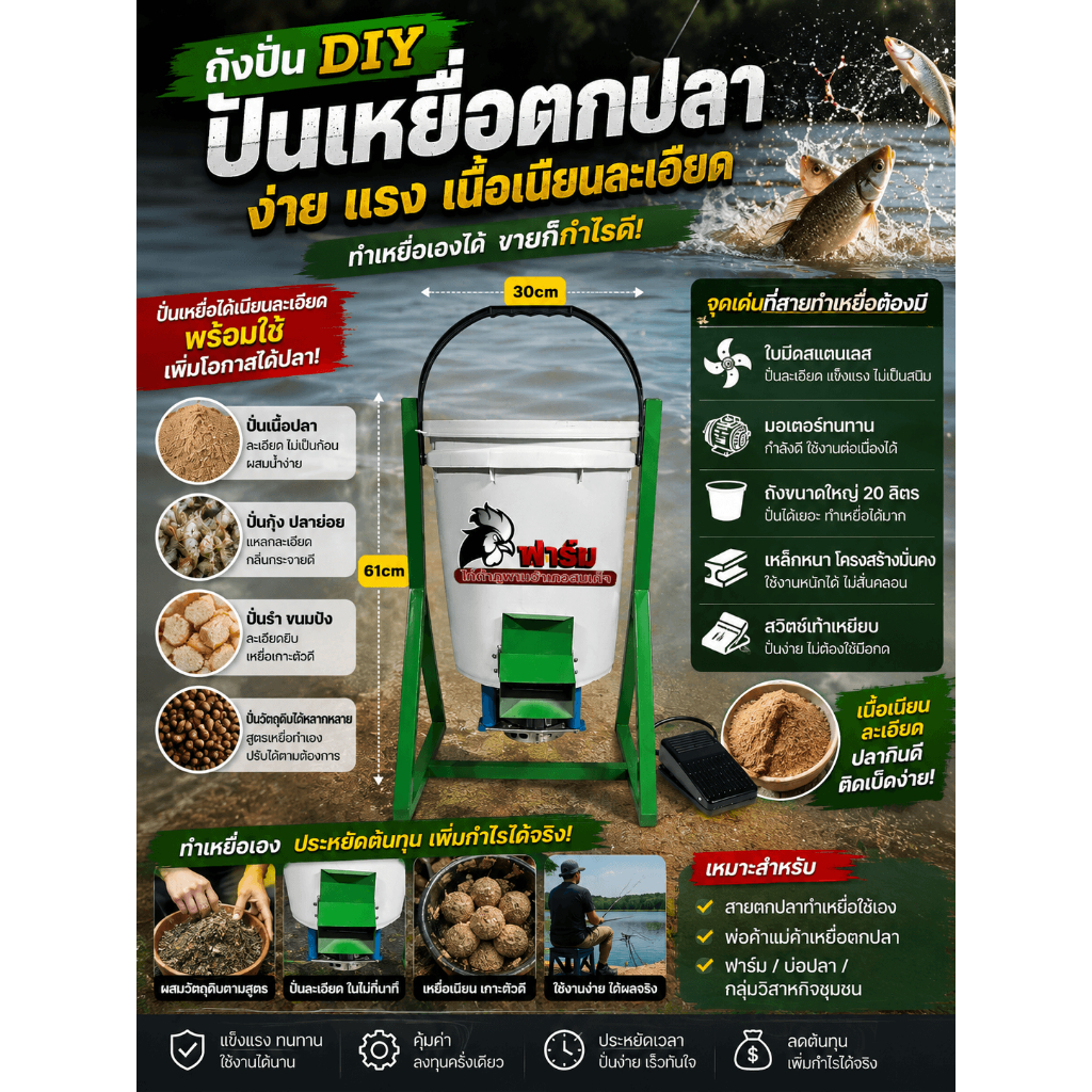 เครื่องปั่นเกษตร DIY 1500W รอบสูง 2,800RPM มอเตอร์แรงพิเศษ งานหนักไม่สะดุด