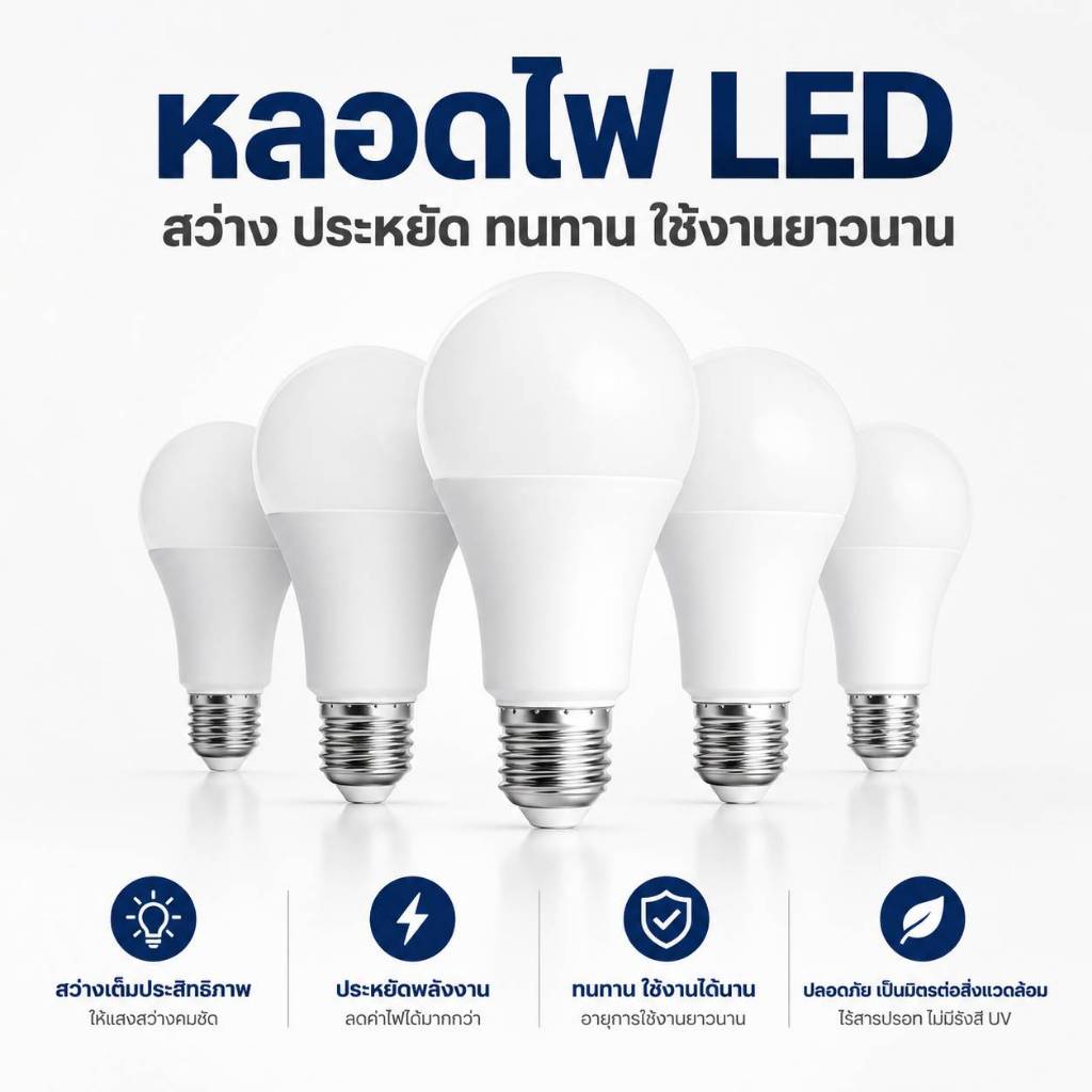 (10หลอด) หลอดไฟ LED E27 5W 7W 9W 13W 15W 18W 24W แสงขาว แสงวอร์ม ประหยัดพลังงาน มอก.1955-2551