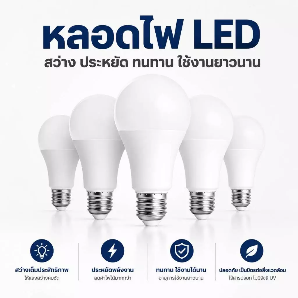 (10หลอด) หลอดไฟ LED E27 5W 7W 9W 13W 15W 18W 24W แสงขาว แสงวอร์ม ประหยัดพลังงาน มอก.1955-2551