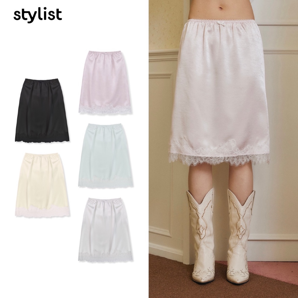 STYLIST (S-3XL) - Nory Skirts/Skorts-009 กระโปรงซาตินลูกไม้