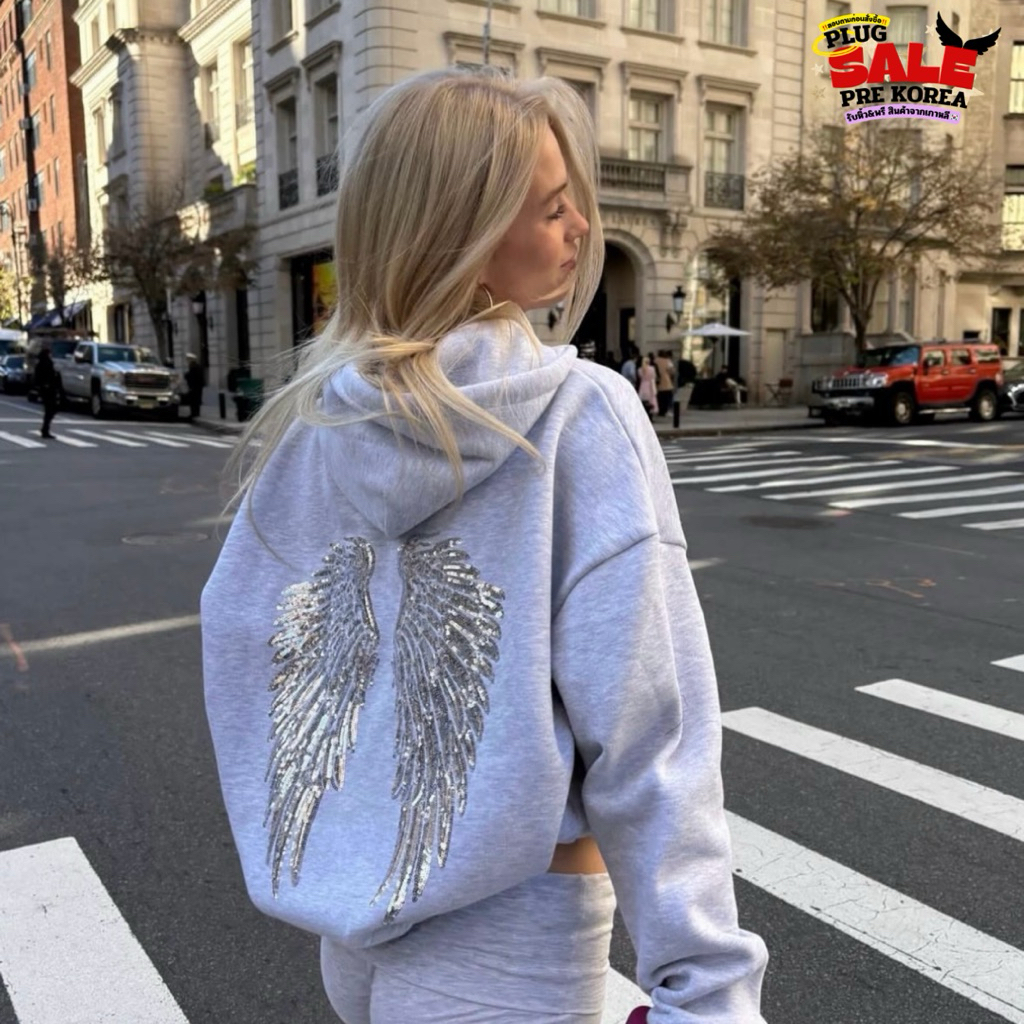 [🇨🇳Preorder สอบถามก่อนสั่งซื้อ] เสื้อฮู้ดนางฟ้า Subdued WINGS SEQUIN HOODIE