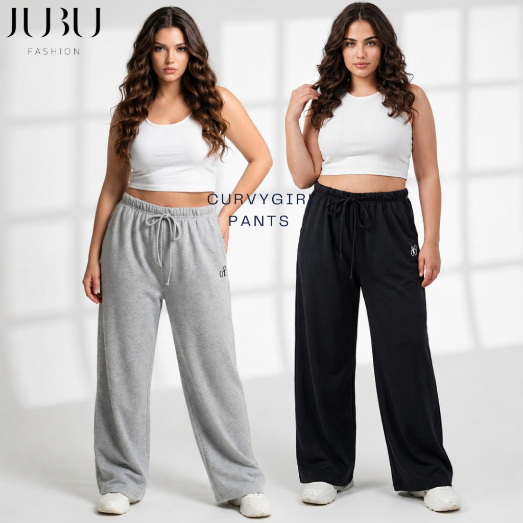 JUBUFASHION กางเกงสาวอวบ กางเกงวอร์มขายาว เอวยางยืด เชือกรูด ผ้าคอตตอนใส่สบาย เอว30-42 นิ้ว#604