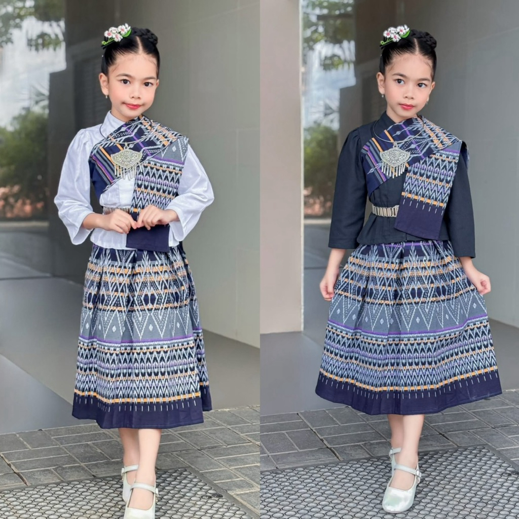(รหัสTv)#ชุดพื้นเมือง เด็กภาคอีสาน งาน 3ชิ้น เสื้อ ผ้าถุง สะไบ ผ้าผ้าฝ้าย พิมพ์ลายใส่แล้วไม่ร้อน ราคาไม่รวมเครื่องประดับ