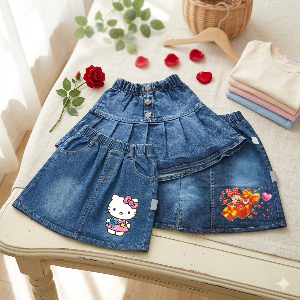(พร้อมส่ง) กระโปรงยีนเด็กหญิง น่ารักมาก(10-26โล)