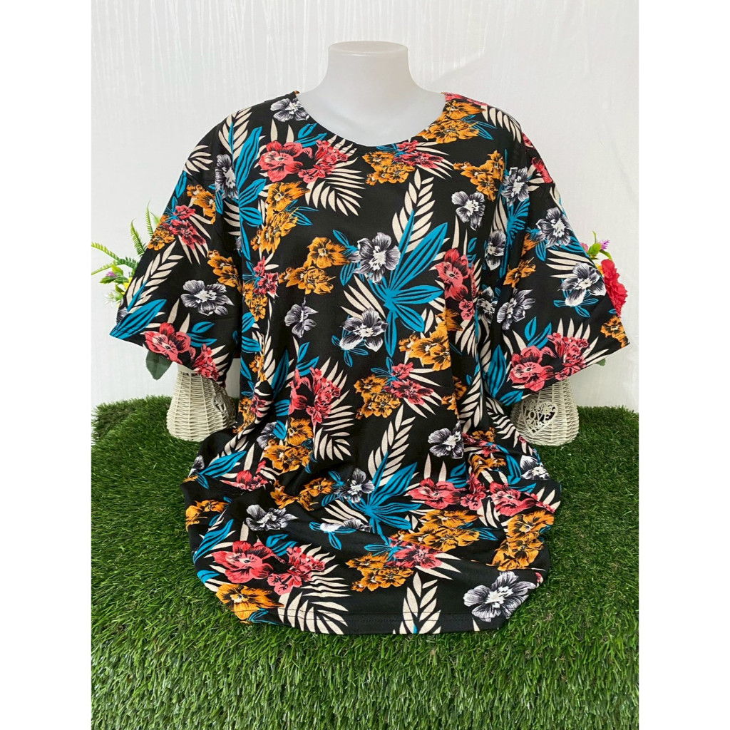 เสื้อยืดผู้หญิง เสื้อผู้หญิงสาวอวบ ลายดอกไม้สดใส เสื้อคนอ้วน รอบอก 54-56นิ้ว รุ่น 4055