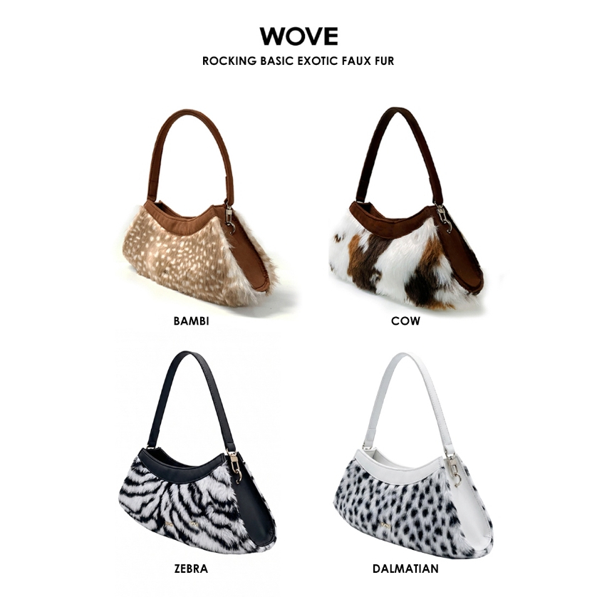 [Pre-order 7 วัน] WOVE - Rocking bag animal print in faux fur leather กระเป๋าถือขนสัตว์เทียมลายวัว