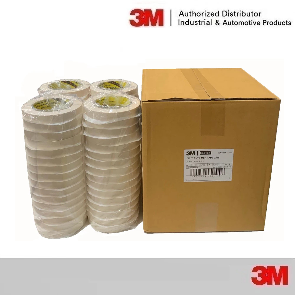 (1 ลัง) 3M Automotive Masking Tape 2258 เทปกระดาษกาวย่นสีขาว สำหรับงานทาสี พ่นสี รถยนต์ ขนาด 18 , 24