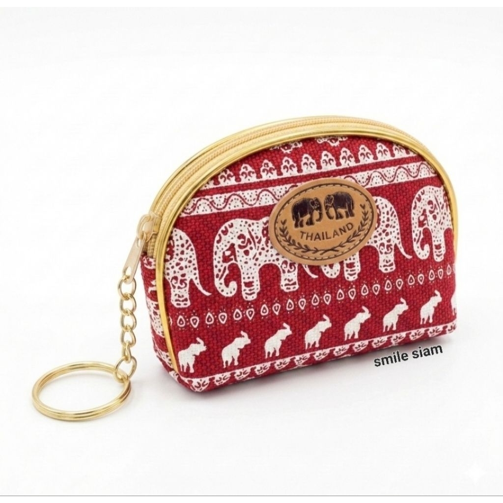 กระเป๋าใส่เหรียญ ลายช้างไทย พื้นขาว สินค้าที่ระลึก Thai elephant coin purse