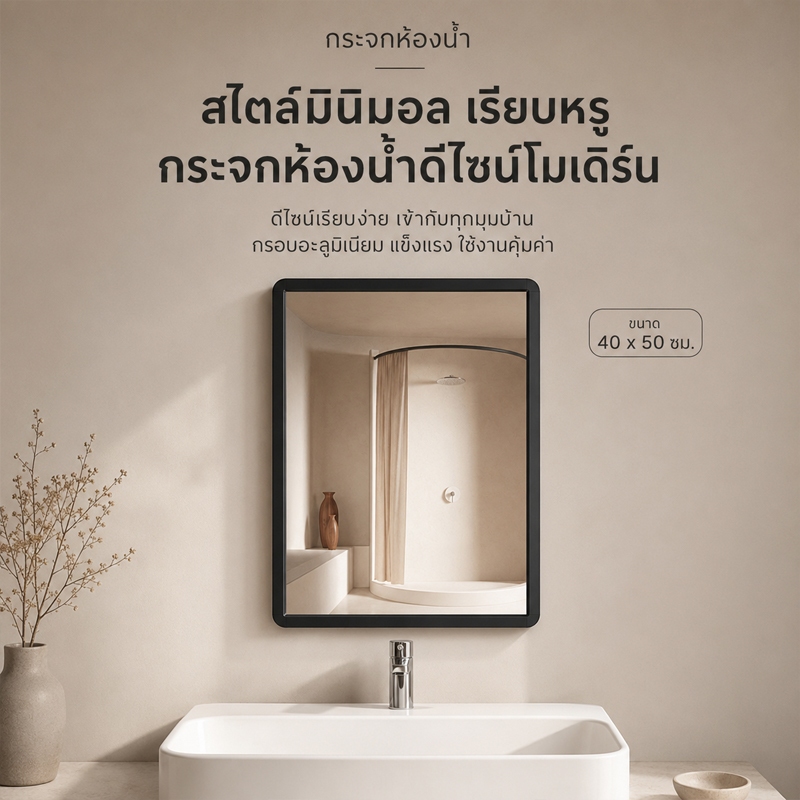 กระจกห้องน้ำดีไซน์มินิมอล เรียบหรู พร้อมชั้นวางของกระจกห้องน้ำที่มากกว่ากระจก ทั้งสวย ทั้งใช้งานได้จริง