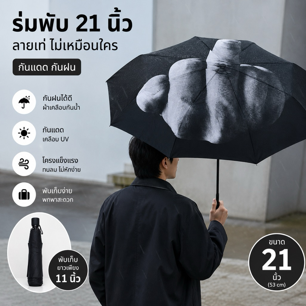 ล้างสต๊อก ⚡️⚡️ ร่มพับ 21 นิ้ว ลายกวนไม่ซ้ำใคร กันแดด กันฝน พกพาง่าย
