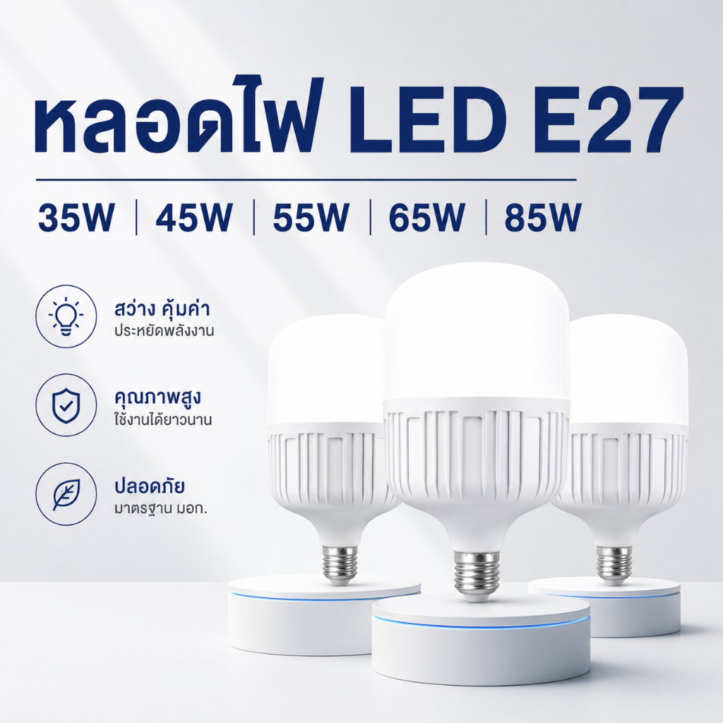 โปร 1 แถม 1 หลอดไฟ LED E27 HighBulb 35W 45W 55W 65W 85W แสงขาว 6500K ประหยัดไฟ ใช้ไฟบ้าน 220V