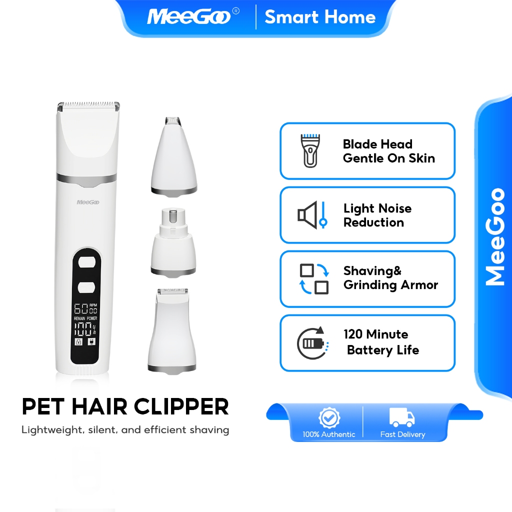 MeeGoo ปัตตาเลี่ยนตัดขนสัตว์เลี้ยง 4 in 1 Pet Hair Trimmer เสียงเบา ตัดแต่งขนสุนัขและแมว หน้าจอดิจิทัล