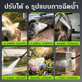 ปืนล้างรถไร้สาย 21V แรงดันสูง 6 โหมดฉีดน้ำ ปั๊มน้ำอัปเกรด กรองน้ำสองชั้น ล้างรถ รดน้ำต้นไม้ ล้างพื้นผนัง