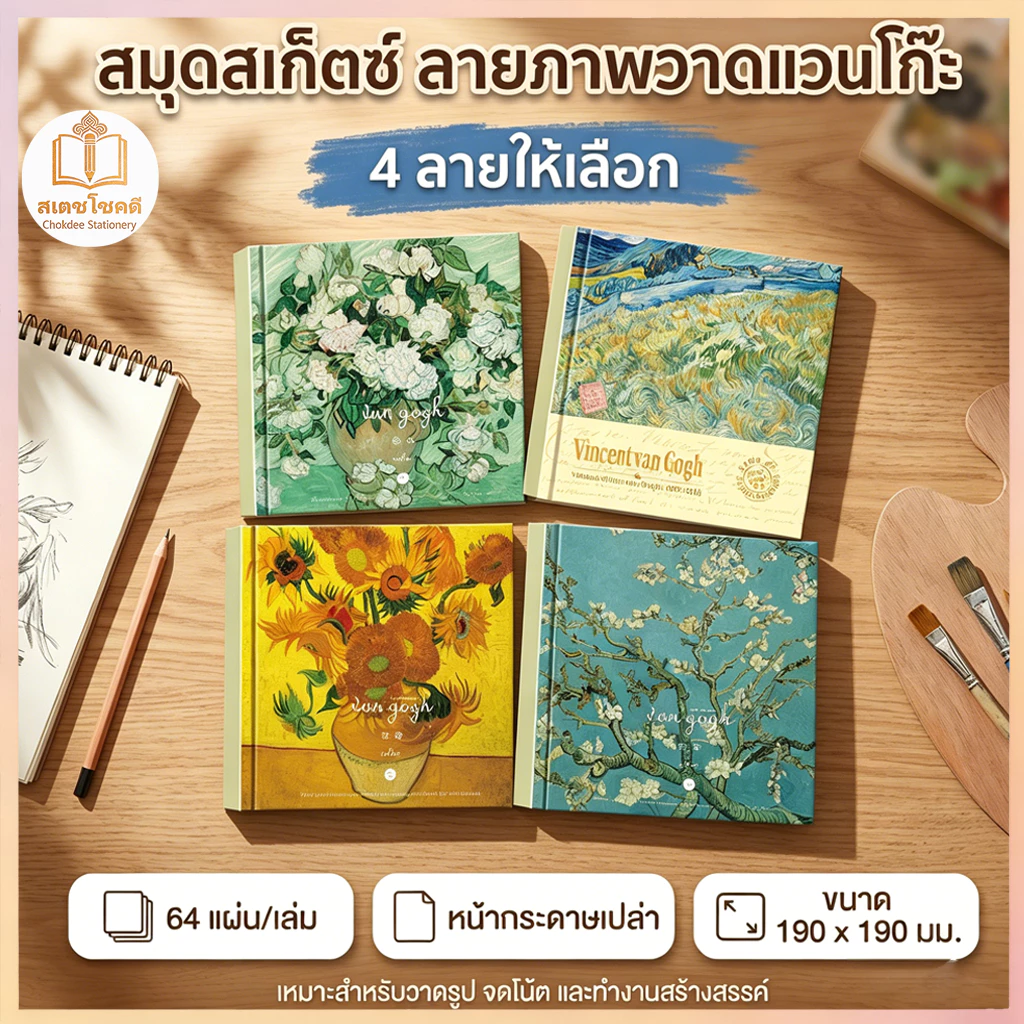 Chokdee สมุดสเก็ตช์ 128 หน้า ปกแข็ง สมุดวาดภาพ Sketchbook วาดภาพสีน้ำมัน แวนโก๊ะ สมุดโน๊ต กระดาษหนา